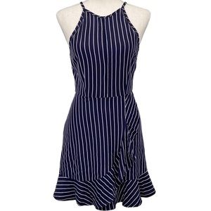 Xtraordinary Mini Dress Halter Neck w Faux Wrap Ruffle Skirt Striped Sz XS